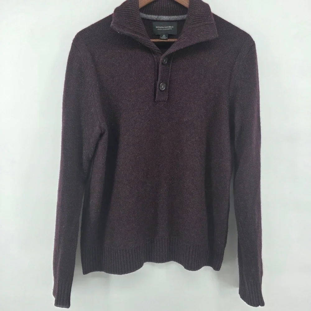Banana Republic Med Cashmere Shawl Collar Pullover Sweater Burgundy‎ Speckled